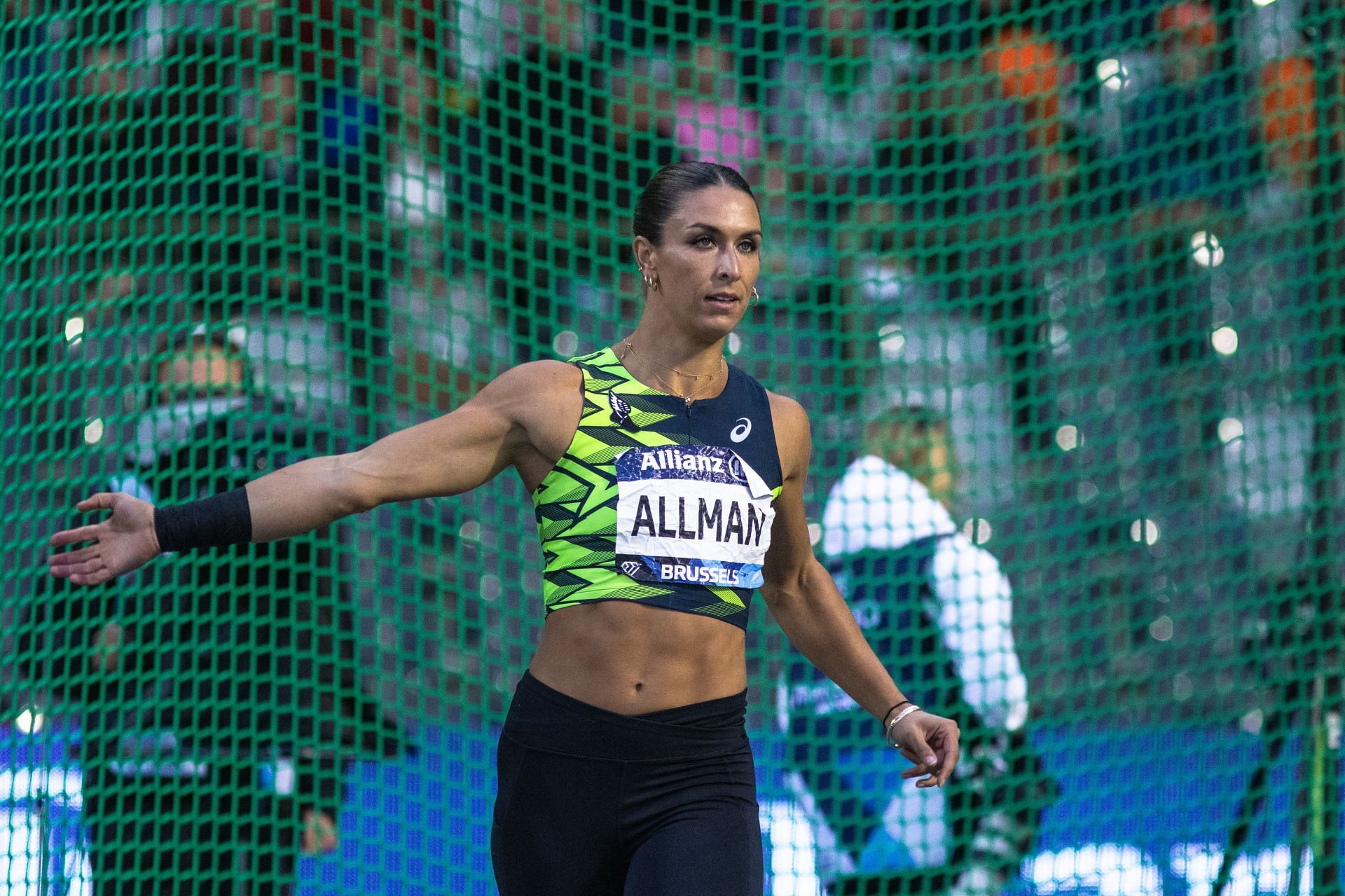 Allman during her discus throw at the 2024 Diamond League finals in Brussels (Image via Getty)